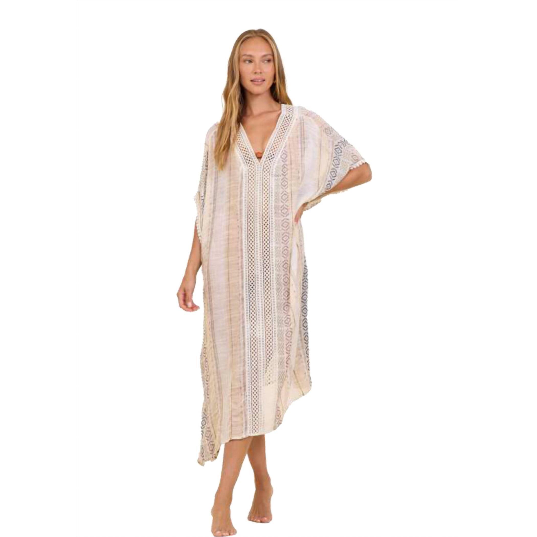 New Vintage Havana Strip Kaftan Coverup In Neutral